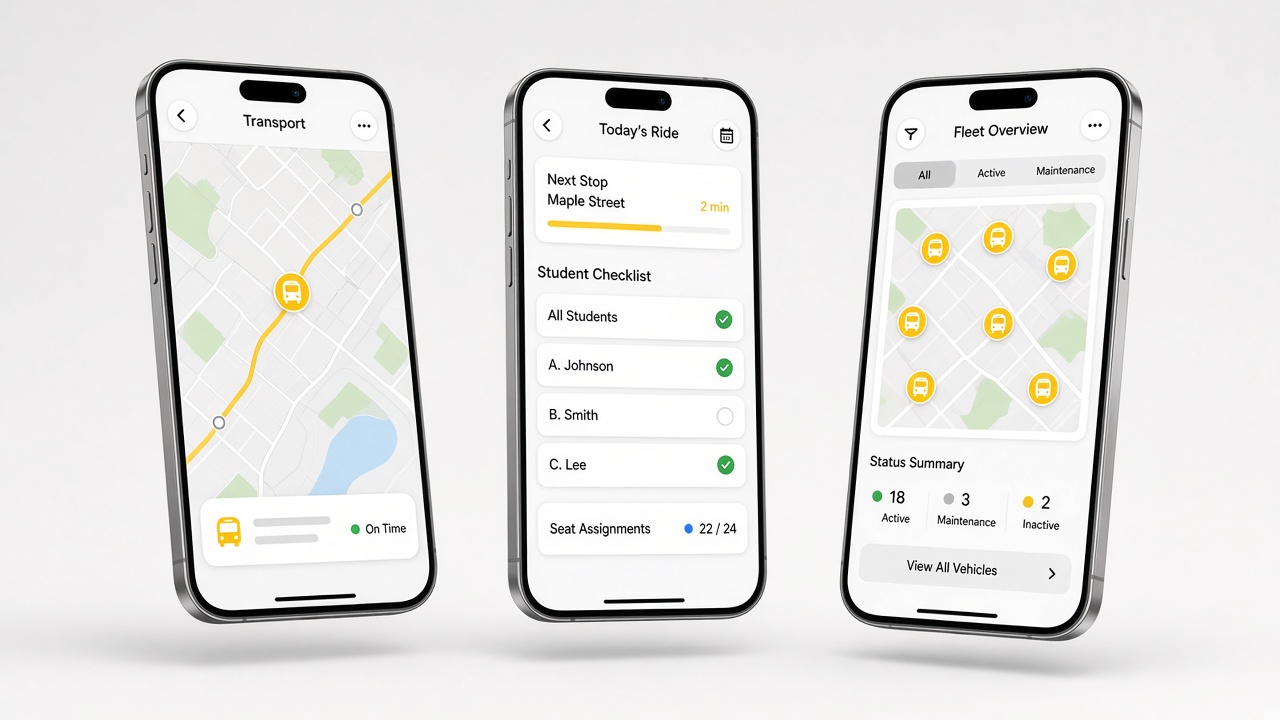 Parent, attendant, and admin app screens